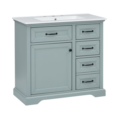 36" Bathroom Vanity With Sink, 2 Tip Out Drawers, Soft Close Hinges