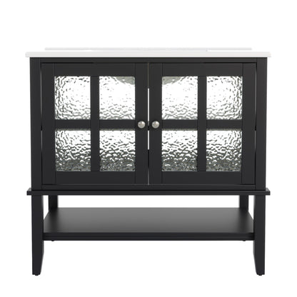 Bathroom Vanity With Ceramic Sink, Adjustable & Open Shelf