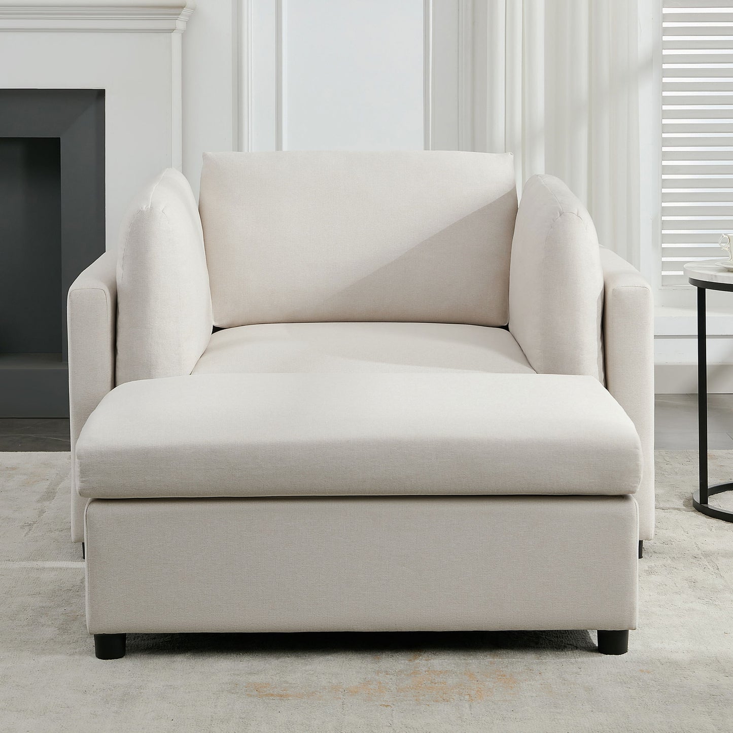 Wide Modern Oversized Armchair With Ottoman Stool, Single Sofa With Lumbar Support, Accent Chair