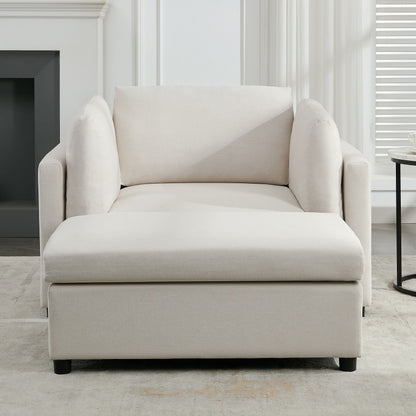 Wide Modern Oversized Armchair With Ottoman Stool, Single Sofa With Lumbar Support, Accent Chair