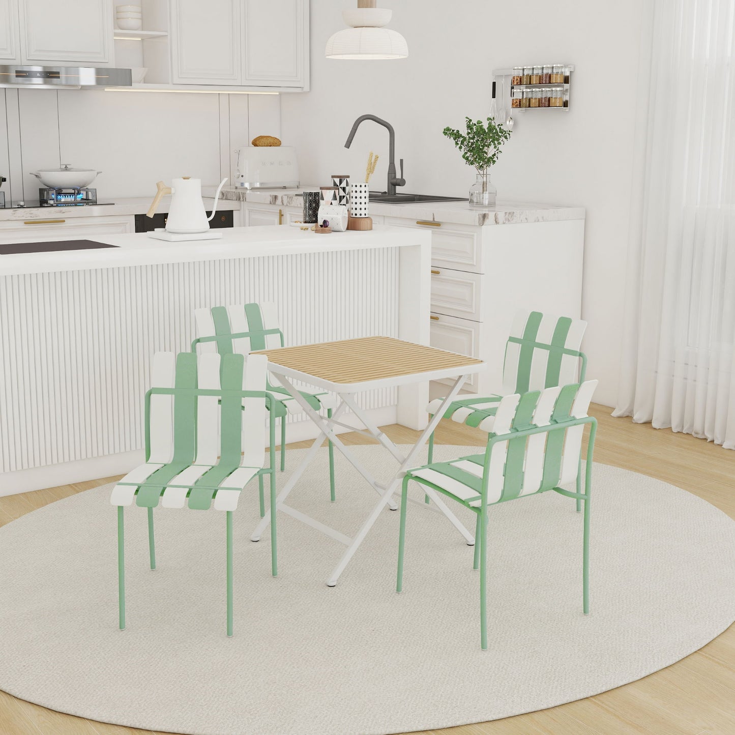 4 Piece Set Of Modern Color Block Designed Single Chairs With Folding Square Table