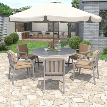 6 Person Outdoor Dining Set With Umbrella Hole And Removable Cushions For Patio - Gray