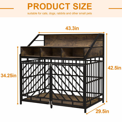 Wooden Dog Crate Furniture With Divider And Storage Drawers For Large Dogs - Rustic Brown