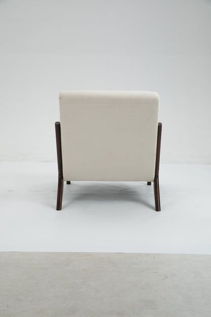 Mid-Century Modern Accent Chair With Wood Frame, Upholstered Living Room Chairs With Waist Cushion, Reading Armchair For Bedroom Sunroom