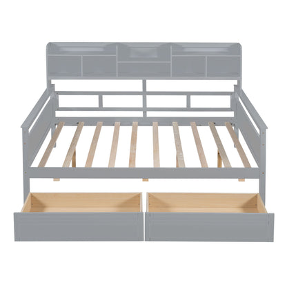 Daybed, Slat Support, With Bedside Shelves And 2 Drawers