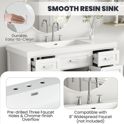 Vanity Top With 3 Faucet Holes, Rectangular Basin For Bathroom - White