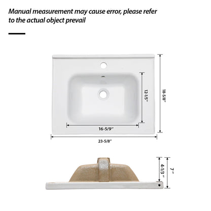 Rectangular Single Vanity Top With 1 Faucet Hole And Overflow Ceramic