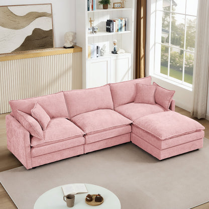 L Shaped Modular Sectional Sofa With Movable Ottoman, 3 Seater Comfortable Seating