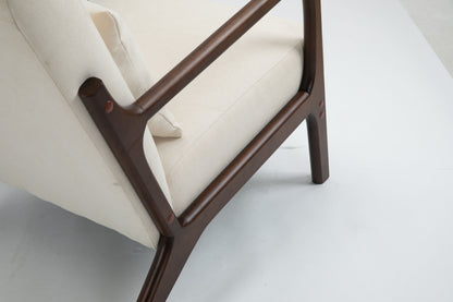 Mid-Century Modern Accent Chair With Wood Frame, Upholstered Living Room Chairs With Waist Cushion, Reading Armchair For Bedroom Sunroom