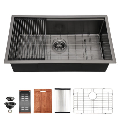 Workstation Kitchen Sink, Single Bowl Undermount 16 Gauge Stainless Steel - White