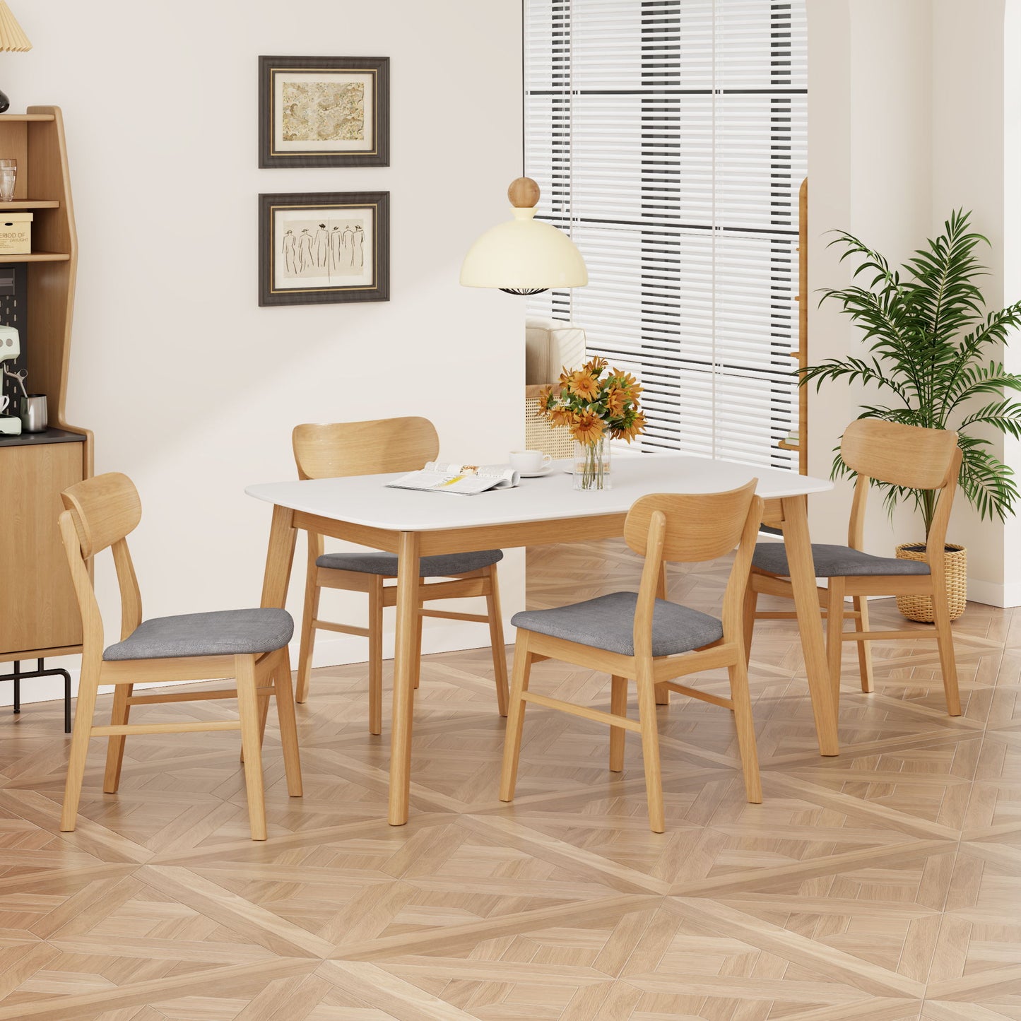 5 Piece Dining Set With Table And Upholstered Chairs