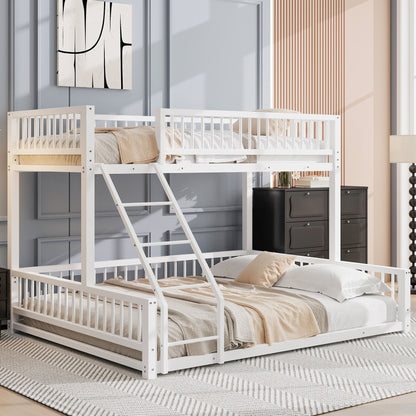 Bunk Bed Frame With Ladder And Safety Guardrails