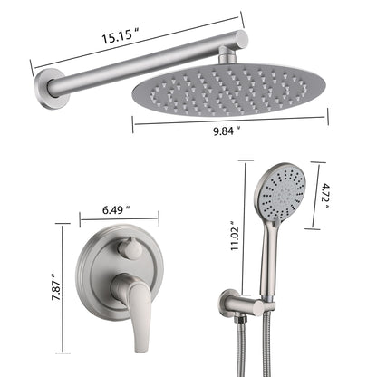 Wall Mounted Shower Set With High Pressure 10" Rain Shower Head And 5 Function Handheld Shower Head - Brushed Nickel