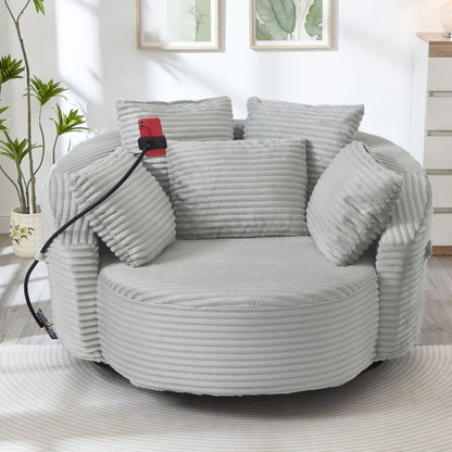 Swivel Accent Barrel Chair With Adjustable Phone Holder, 5 Pillows For Living Room