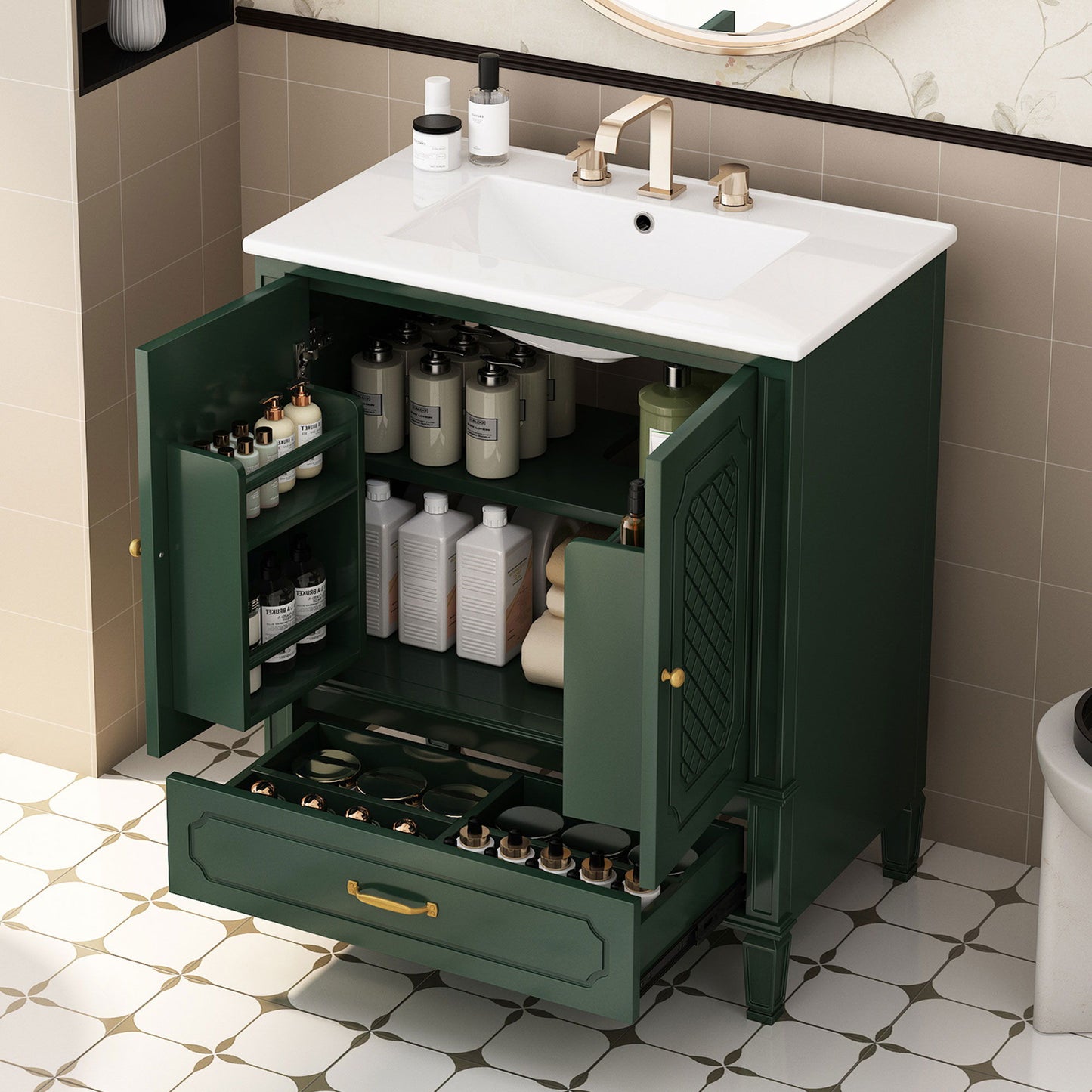 Bathroom Vanity With Sink, Soft Closing Door, Multi Functional Storage