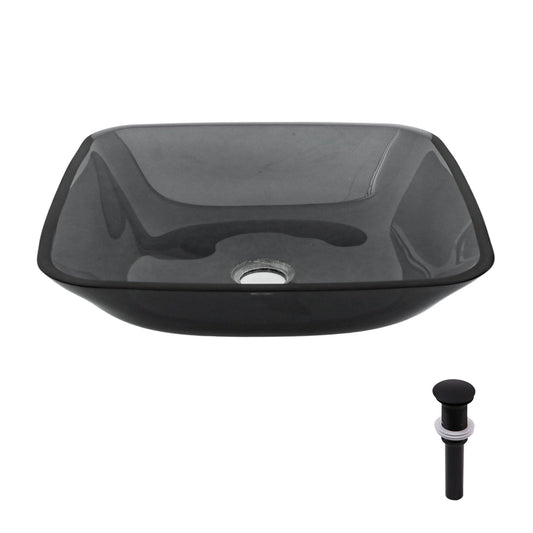 Square Vessel Sink For Bathroom, Above Counter Design With Pop Up Drain, Smooth Rounded Edges - Gray