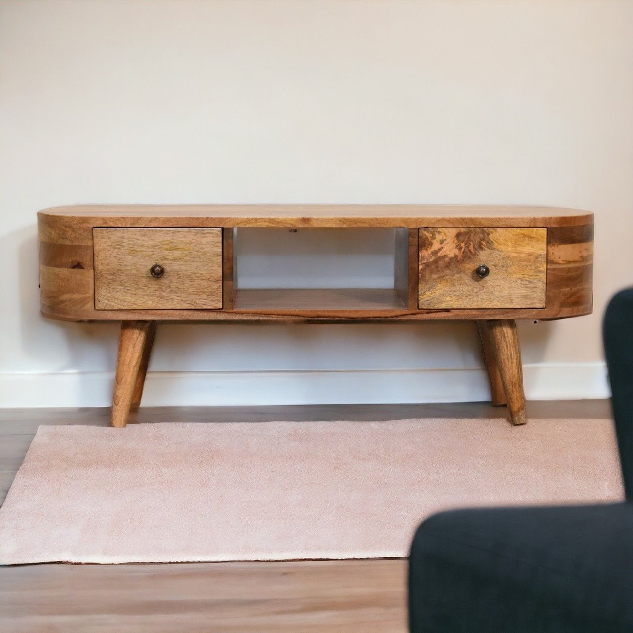 Mini Wooden Rounded Entertainment Unit - Oak
