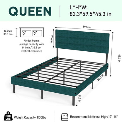 Upholstered Platform Bed Frame With Headboard, No Box Spring Needed, Underbed Storage
