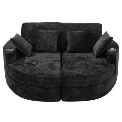 Boneless Design Upholstered Sofa Bed With Cup Holders