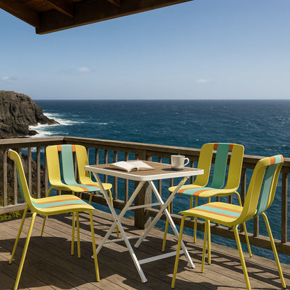 4 Piece Set Of Modern Striped Single Chairs With Folding Square Table