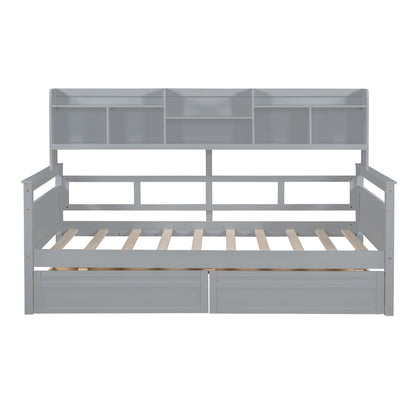 Daybed, Slat Support, With Bedside Shelves And 2 Drawers