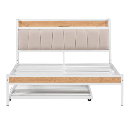 Platform Bed Frame With Trundle, USB Ports And Slat Support, No Box Spring Needed