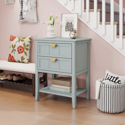 2 Drawer Side Table, American Style, End Table, Suitable For Bedroom, Living Room, Study