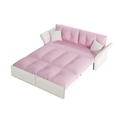 Queen Pull Out, 3 In 1 Convertible Sleeper Tufted Sofa & 2 Soft Pillows