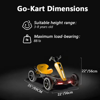 Electric Kids Pedal Go Kart With Adjustable Seat, Foldable Design