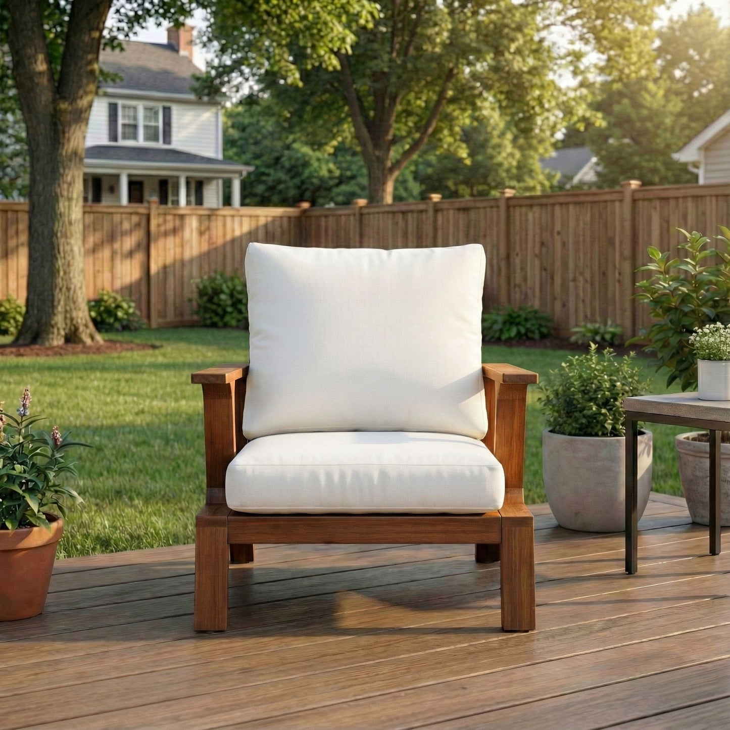 Outdoor Accent Lounge Chair For Patios - Teak / White