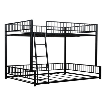 Bunk Bed Frame With Ladder And Safety Guardrails