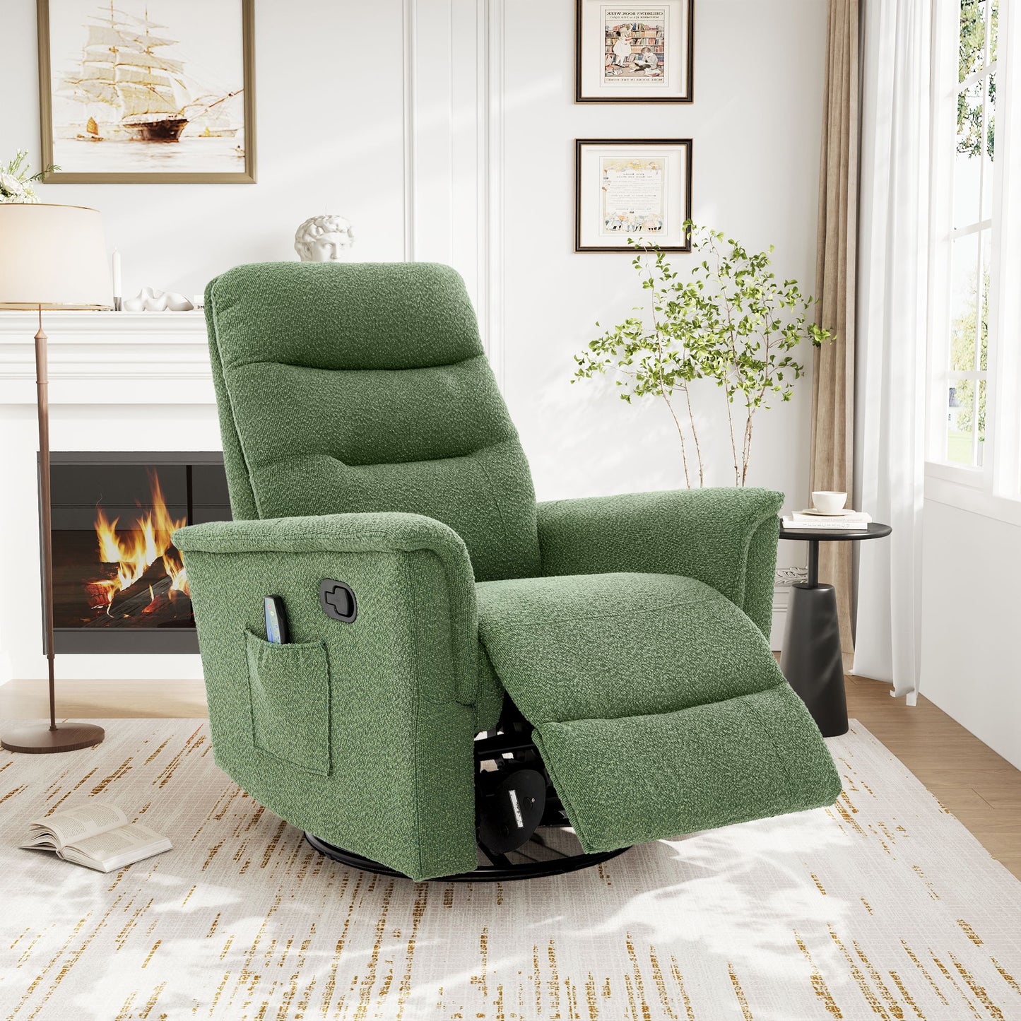 Manual Recliner Chair With 8 Point Massage And Swivel Function
