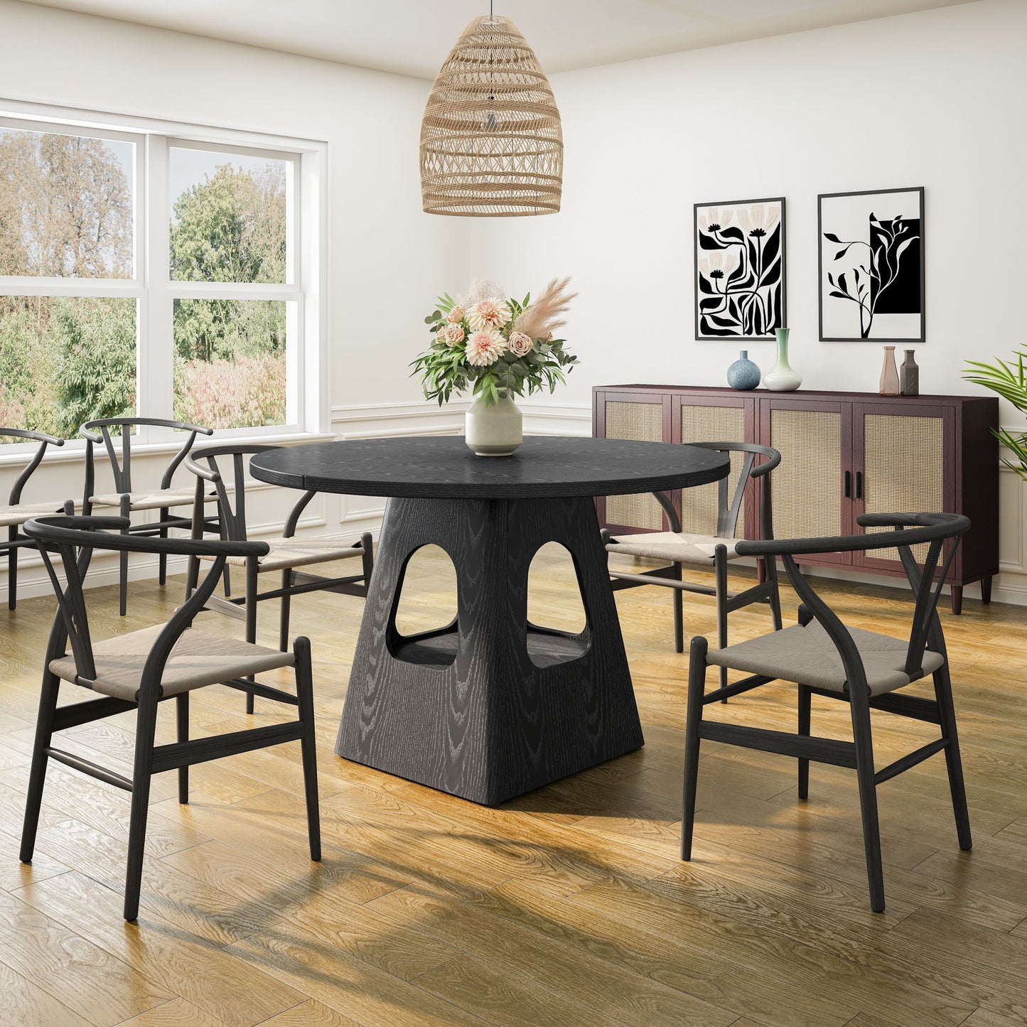 Farmhouse Round Dining Table With Storage Base