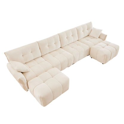 Sofa Set With Ottoman And Pillows, Textured, High Resilience Cushions