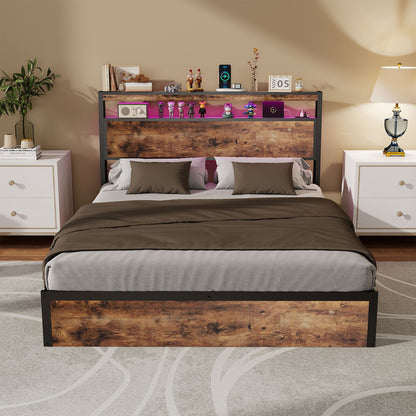 Frame With Hydraulic Lift Storage, RGB LED Lights & Multi-Port Charging, No Box Spring Needed