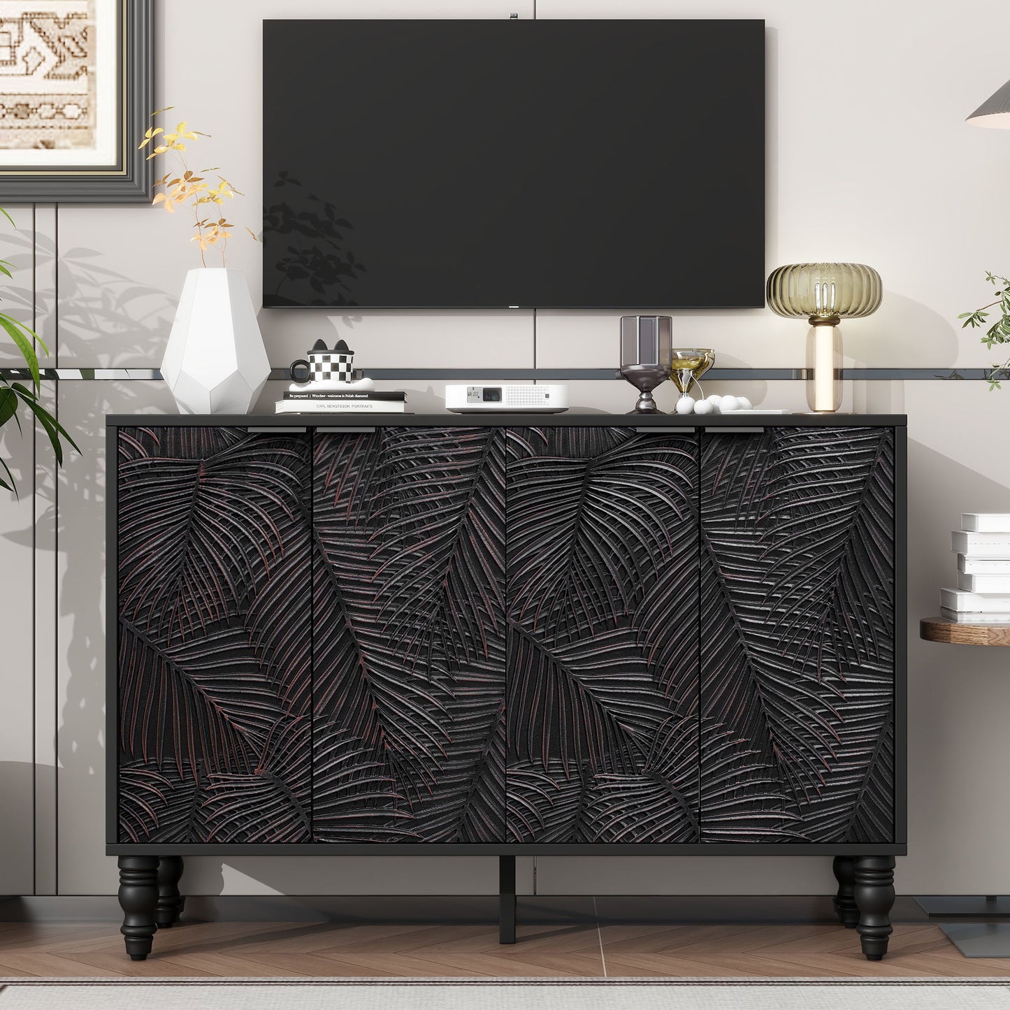 Modern TV Stand With 2 Spacious Storage Space And Anti-Tip Device