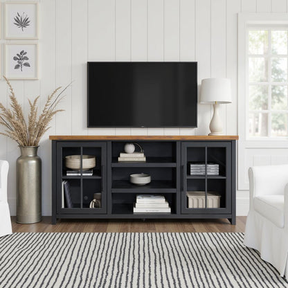 Essex - TV Stand Console For TVs Up To 80" - Black, Whiskey