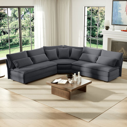 5 Seater L Shaped Sectional Sofa With Curved Corner, 7 Pillows