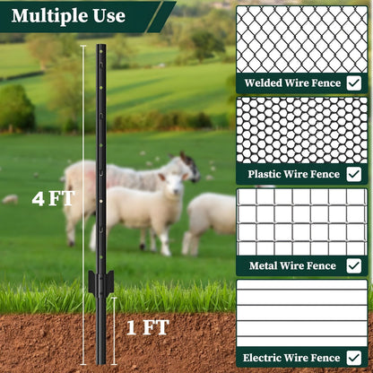 4 Foot U-Shaped Metal Garden Fence Posts Set For Wire Fencing