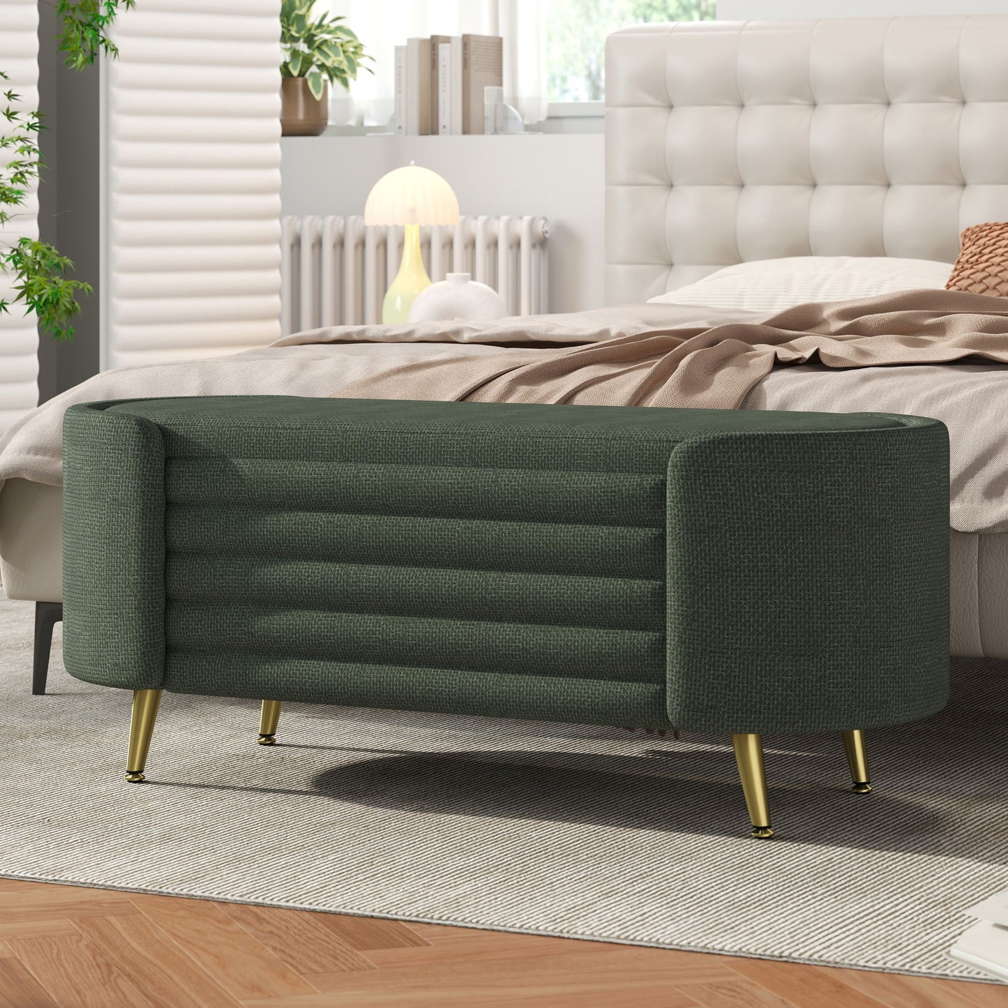 Modern Oval Storage Ottoman With Upholstery