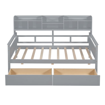 Daybed, Slat Support, With Bedside Shelves And 2 Drawers