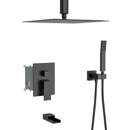 12" Ceiling Mount Square Shower System With Waterfall Tub Spout And Rough In Valve