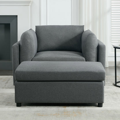 Wide Modern Oversized Armchair With Ottoman Stool, Single Sofa With Lumbar Support, Accent Chair
