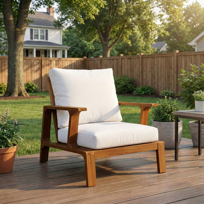 Outdoor Accent Lounge Chair For Patios - Teak / White