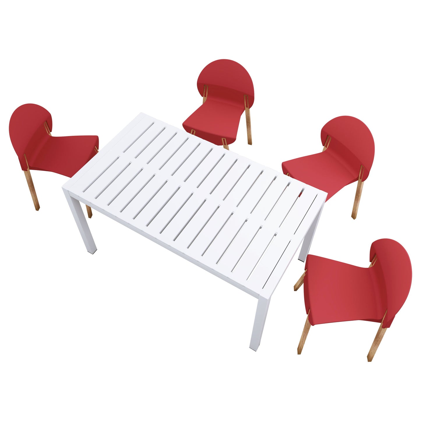 4 Piece Set Of Single Chairs With Table - Crimson Red / White