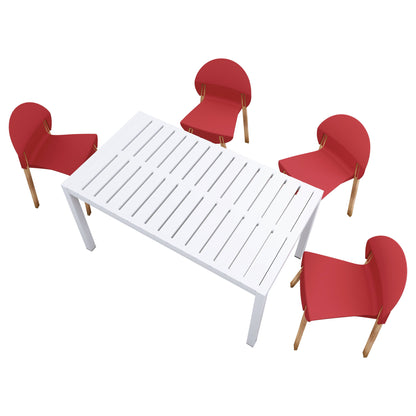 4 Piece Set Of Single Chairs With Table - Crimson Red / White