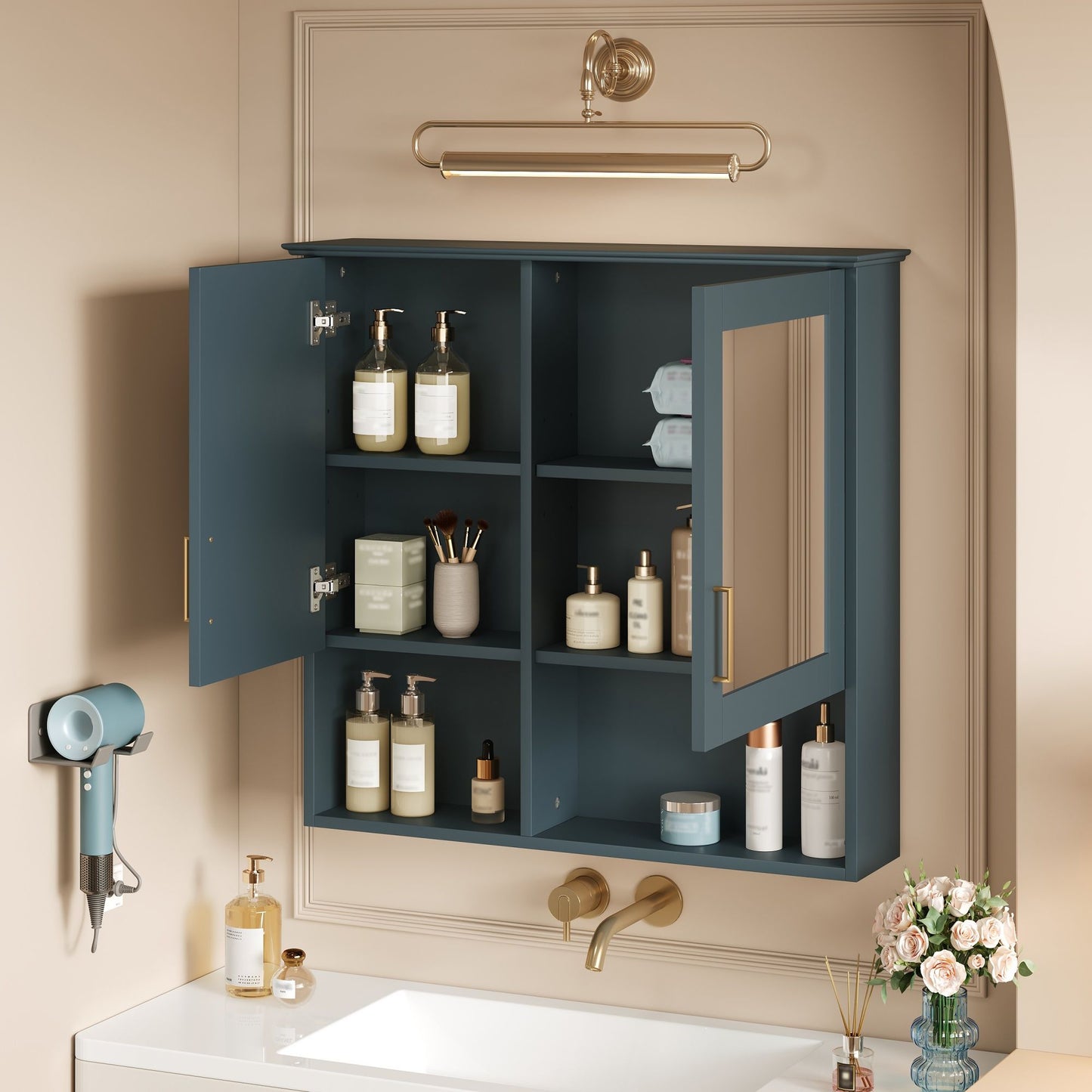 2 In 1 Wall-Mounted Mirror Cabinet With Adjustable Shelves, Soft-Close Doors, High-Definition Mirror & Storage