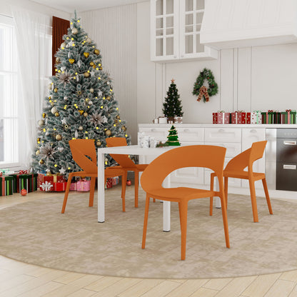4 Piece Set Of Color Block Designed Single Chairs With Long Table - Tropical Orange / White