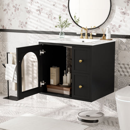 Wall-Mounted Bathroom Vanity Set With Sink, 2 Drawers And Soft-Close Door