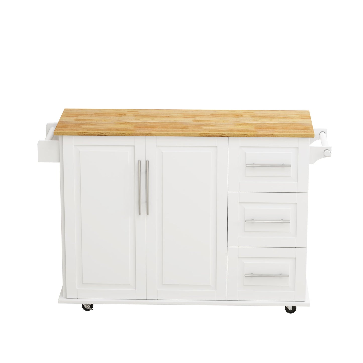 Kitchen Island Cart With 2 Door Cabinet, 3 Drawers, Spice Rack & Towel Rack - White